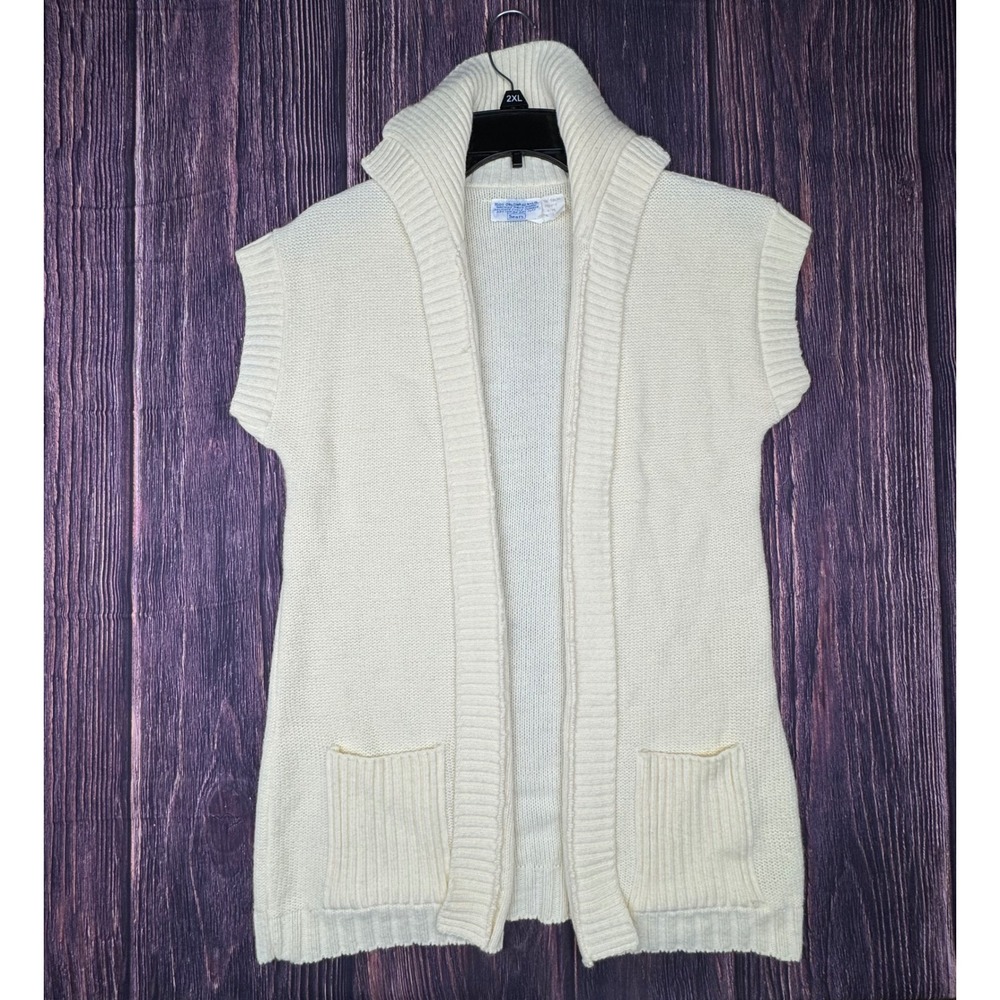 Vintage Sears Sweater Vest 34 Cream Orlon Acrylic Boho Knit Shawl Cardigan